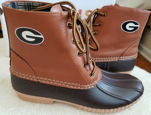 Womens PRIMUS "UGA" Black/Tan Waterproof Rain Boots Above ankle UGA LOGO Size 10 - Picture 2 of 9