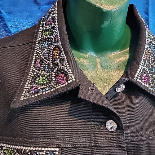 Christine Alexander bling black jacket jean style Art Pointed Collar Glitz Large - Picture 7 of 24