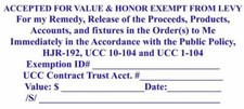 Accepted For Value  Honor Exempt From Levy Self ink Stamp- Blue ink