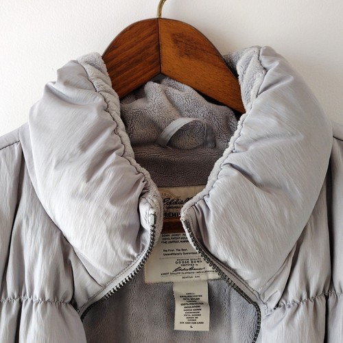 Eddie Bauer Premium Goose Down Jacket Light Gray Quilted Fleece Lined Womens Lrg - Picture 6 of 14