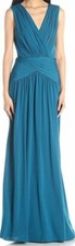 $338 NWT BCBGMAXAZRIA SzXS KAEYA DRAPED JERSEY V-NECK GOWN DRESS MOROCCAN BLUE