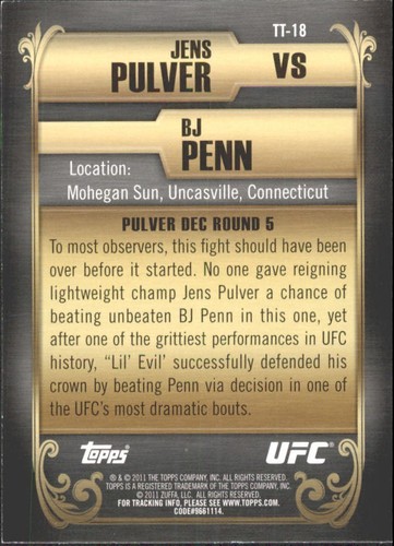 2011 Topps UFC Title Shot Top 10 Title Fights #TT18 Jens Pulver/BJ Penn - NM-MT - Picture 2 of 2