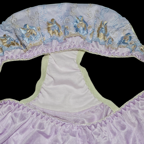 VTG Silky Nylon Panty Purple Bikini Sissy Floral Lace Brief Sz. 7-8 Hip 38-42" - Picture 16 of 19