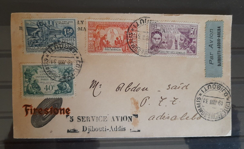 Flight Cover Firestone Somali 1931 Lettre Somalis Cachet 5 Service Avion