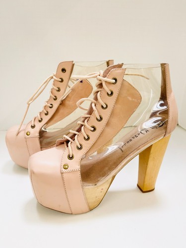 Jeffrey Campbell Clear and Blush Leather Booties with Wooden Heel Women's Sz 8 - Picture 2 of 9