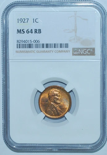 1927 NGC MS64RB Red and Brown Lincoln Wheat Cent