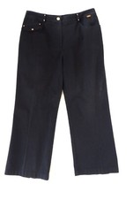 ST JOHN SPORT Denim Pants SIZE 10 Black Gold SJ Logo Hardware Stretch Cotton