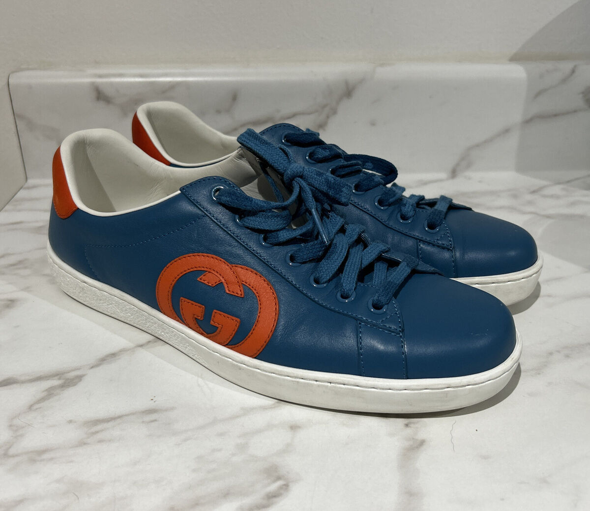 GUCCI Ace 'Interlocking G Blue Orange' 625783 Low Top White GUCCI Ace 'Interlocking G Blue Orange' 625783 Low Top White
