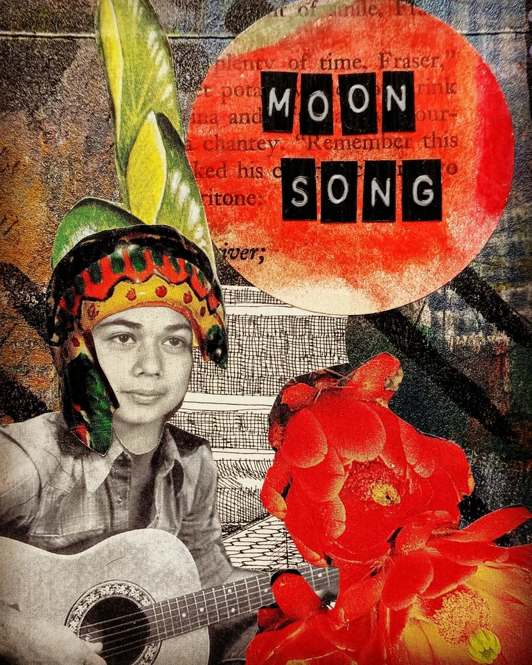 "MOON SONG" collage multimedia mixta original vintage MÚSICA ARTISTA EXTRAÑO SURREALISTA Foto 3 de 3