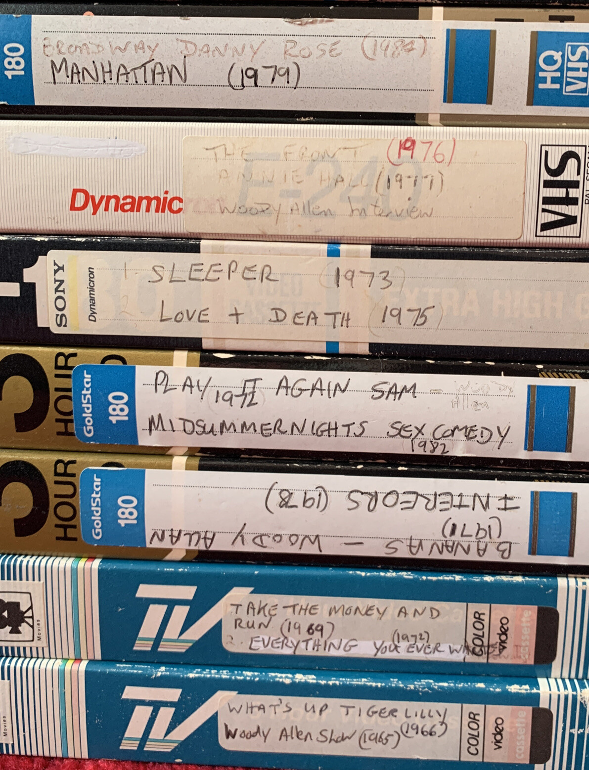 14 VHS Tapes Used Featuring UK PAL TV home recordings of Woody Allen