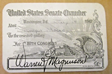 VTG 1947 House of Representatives Visitor Pass Congress Warren Magnuson signed