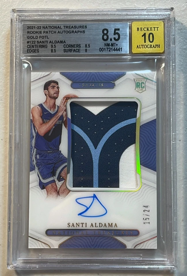 Santi Aldama BGS 8.5 10 2021-22 National Treasures /24 Gold RPA Patch Auto RC - Image 2 of 3