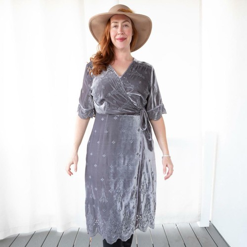 Johnny Was VELVET DRESS Lola Wrap Midi 