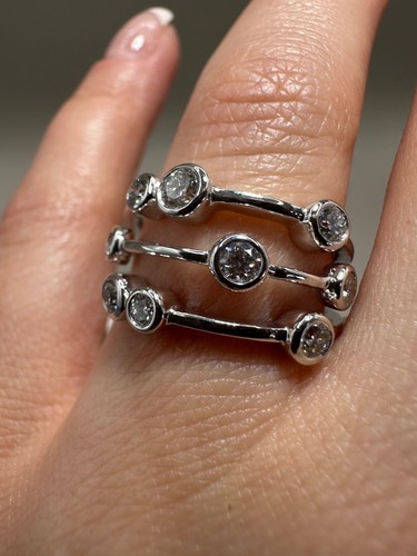 Anillo multi estación de diamantes cultivados en laboratorio de 0,69 quilates de oro blanco de 9 quilates LGSL99 - Imagen 9 de 23