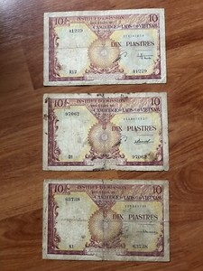 French Indochina Banknotes 1953 - Cambodia, Lao & Viet Nam - Completed Set Of 3.