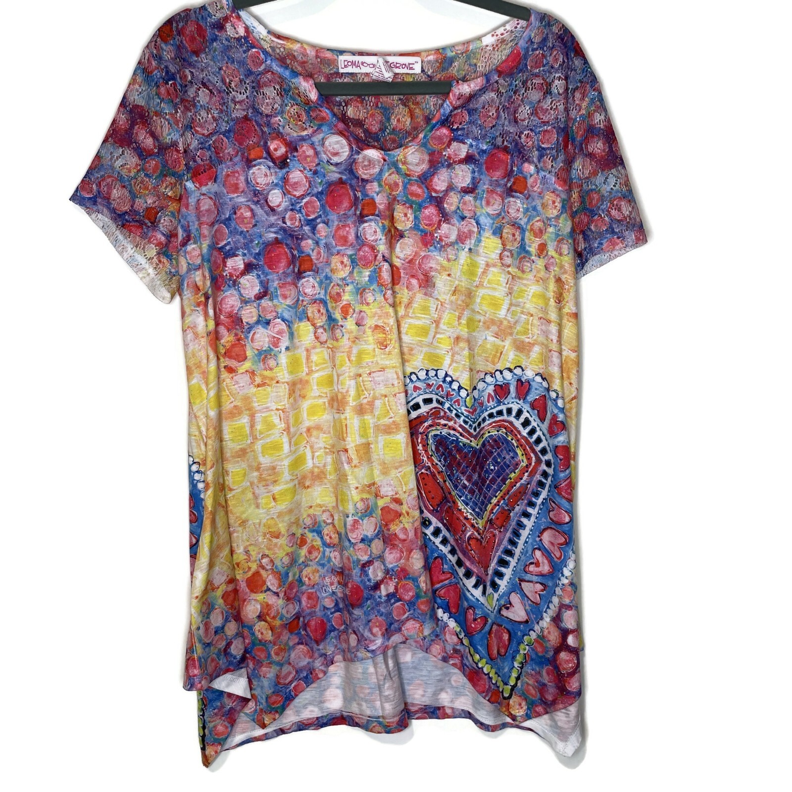 Leoma Lovegrove Womens Rhinestone Heart Tunic Top Size L Multicolor