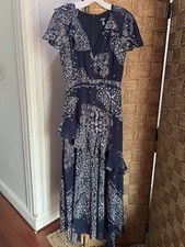 Chaps Navy Blue Paisley Tiered Maxi Dress