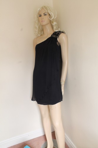 French connection navy blue beaded asymmetric silk mini dress size 10 boho Y2K - Picture 8 of 10