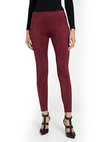 Maroon Faux Suede Legging Scuba Knit Seamed Pull On Elastic Waist Sz Medium - Picture 1 of 3