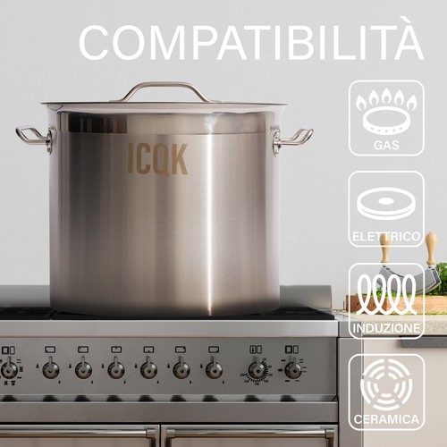 ICQK Pentola Acciaio Inox, Coperchio, Adatto Induzione, Elettrico, Ceramica, Gas - Foto 29 di 33