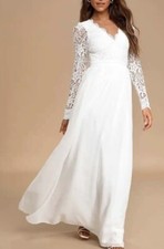 Lulus Awaken My Love White Long Sleeve Lace Maxi Dress Open Back Formal L