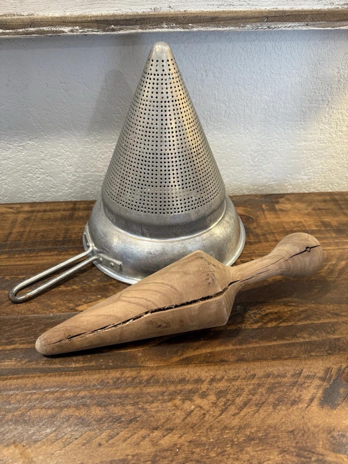 Vintage Sieve Strainer & Wood Pestle