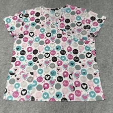 Cassandra O Love Hearts Scrub Women's Top V Neck Pockets Short Sleeves Size L