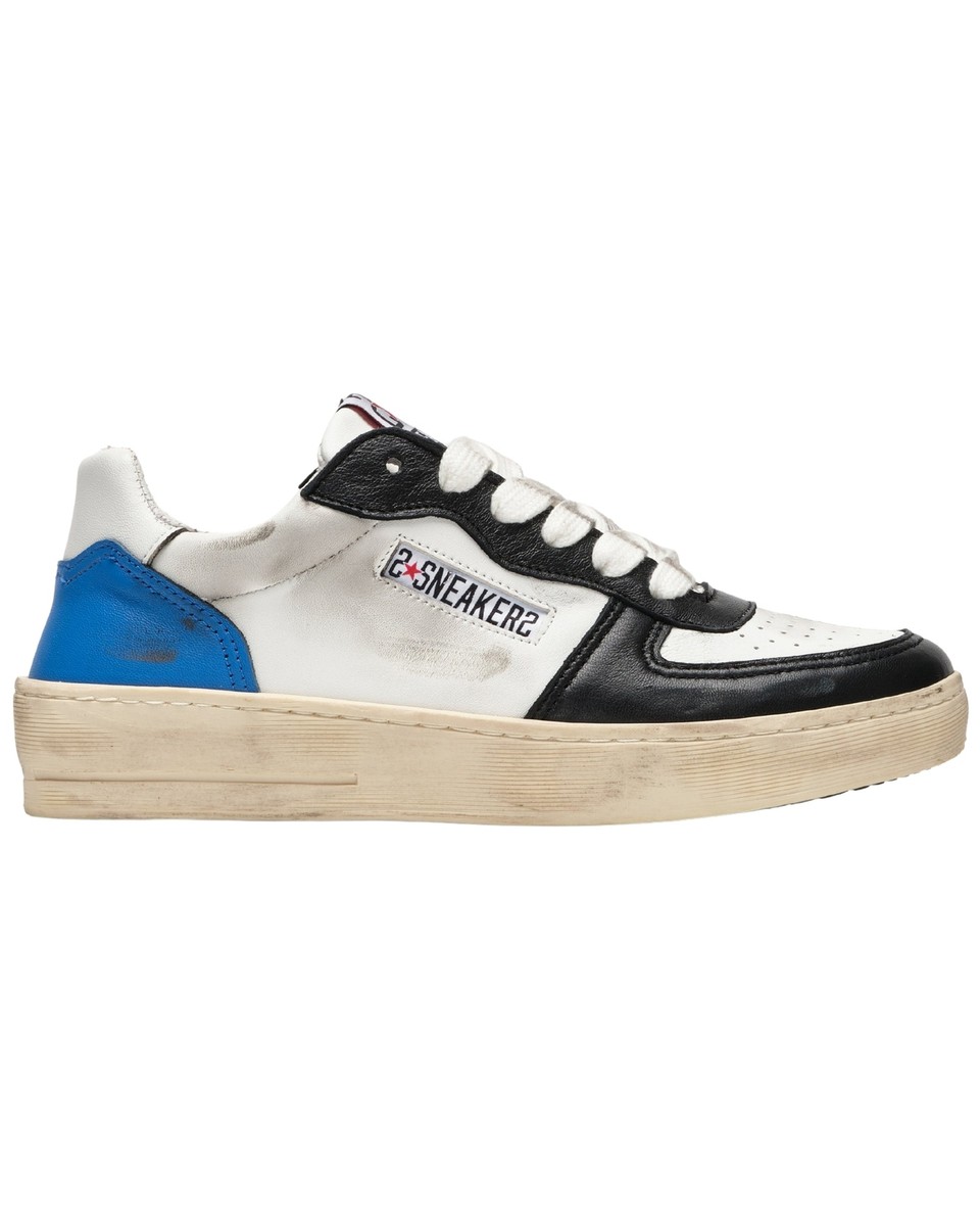 2Star Shoes Padel Trainers Leather White/Blue UK