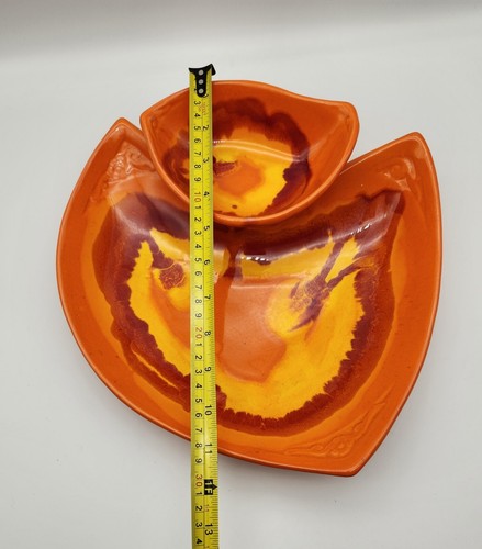 Vintage MCM Maurice of California Orange/Yellow Glazed Snack/Dip Tray - Picture 2 of 5