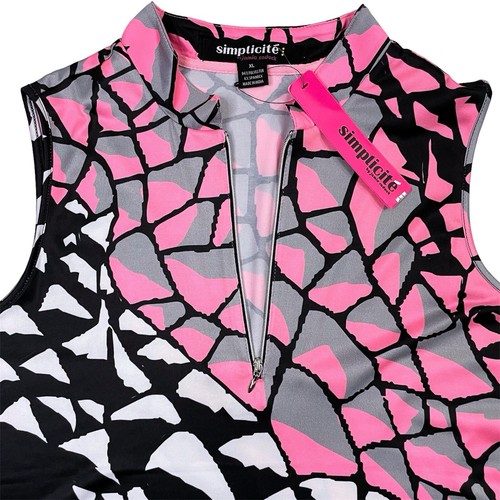 Jamie Sadock Pink, Black, Grey & White Sleeveless Zip Golf Top Women XL X-Large - Picture 2 of 4