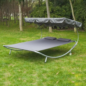 hammock sun lounger double swing garden frame outdoor outsunny beds bed canopy person patio grey light yard shade aosom