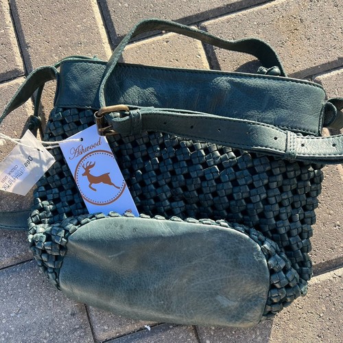 Ashwood NWT Dark Green Braided Leather Cinch Sack Bucket Bag Purse Shoulder - Picture 11 of 11