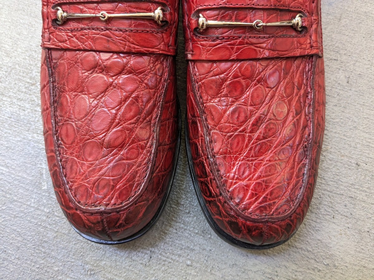 Gucci Horsebit Loafers Crocodile Red Men 7.5 Leather Snaffle Italy Heel Platform Gucci Horsebit Loafers Crocodile Red Men 7.5 Leather Snaffle  main image 4