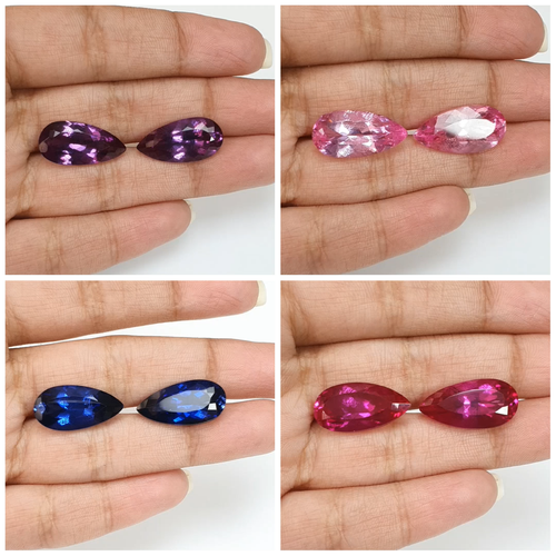 Synthetic Manmade Multi Color Gemstones Pear Shape Faceted Cut Pair for Jewelry - Video 1 of 1