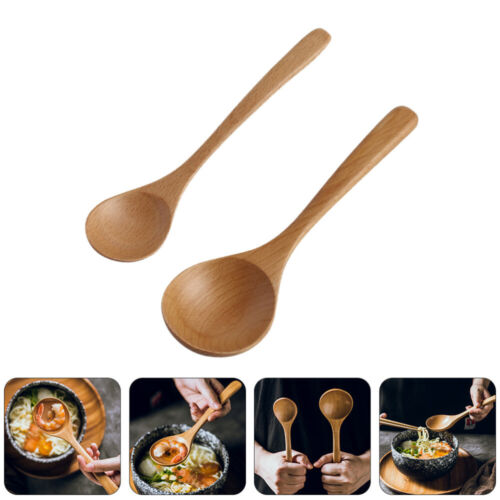 2pcs Practical Wooden Spoons Household Wood Spoons for Home Restaurant (Khaki)