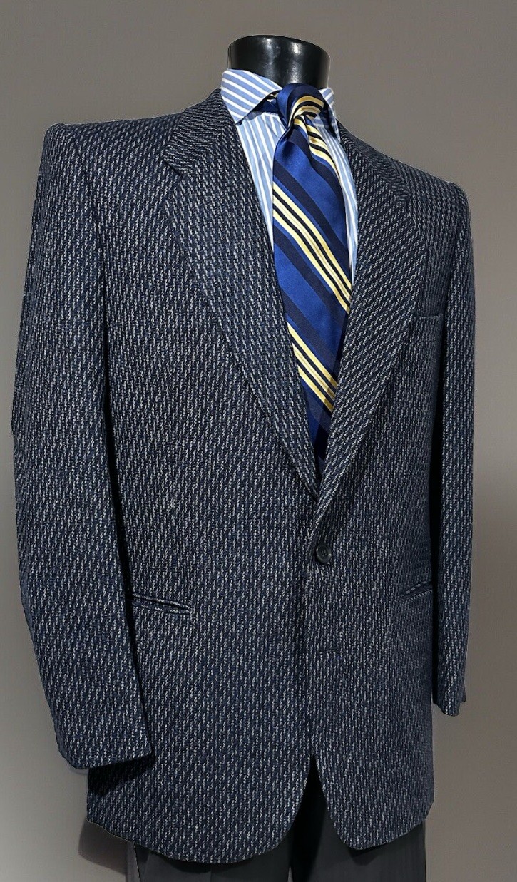 Cappotto sportivo uomo vintage Yves Saint Laurent lana blu notte 44 R