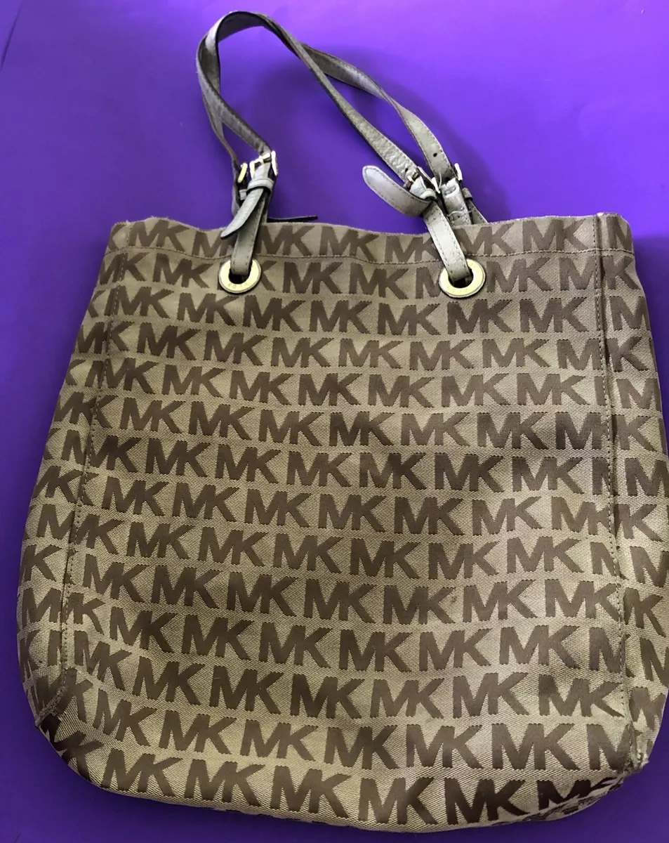 Michael Kors Large Taupe Signature Tote Purse Bag Leather Straps SALE