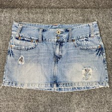 Vtg Y2K American Eagle Micro Mini Skirt Sz 8 Denim Jean Distressed Flap Pockets