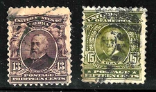 Sc #309 -#310 Clay & Harrison 13-15 Cent 1902-03 US 46B72