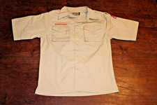 Boy Scouts of America BSA Youth Shirt Tan Large Glued Patches Short Sleeve