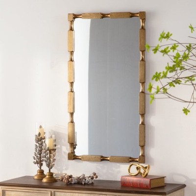 Gold Bamboo Wall Mirror, Rectangular for Living Room Bedroom Decor