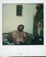 Old Vintage Photo COLOR POLAROID SOLO SHIRTLESS MAN WEREWOLF BEARD TEETH FANGS