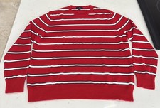 Brooks Brothers Mens Supima Cotton Red Striped Long Sleeve Crewneck Sweater Sz L