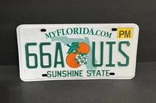 FLORIDA PERMANENT LICENSE PLATE — 66A 🍊 UIS — SUNSHINE STATE