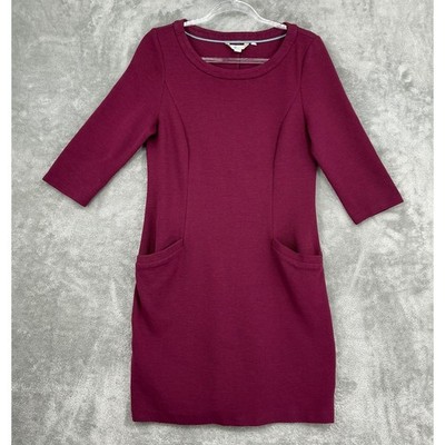 boden burgundy dress Boden Dress Women 8 Ottoman Burgundy Ribbed Knit Pockets Sheath Office  Career