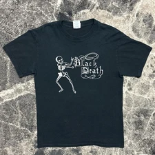 Vintage Art Shirt Mens Small Black Death Tour 90s Y2K Plague Skull Skeleton Dark