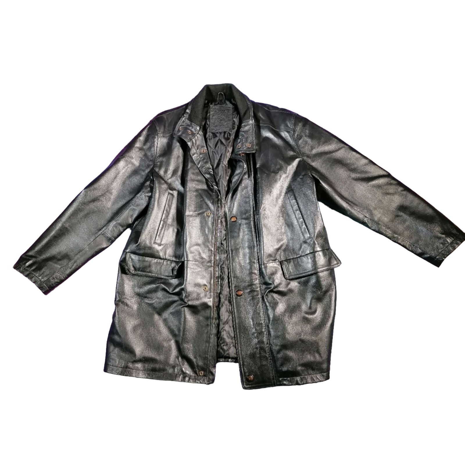 Chaqueta De Cuero Real De Milán Talla Grande Negra Para Hombre