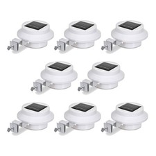 8 x White Solar Powered 3 LED Gutter Lights Outdoor Garden Wall Fence Lamp