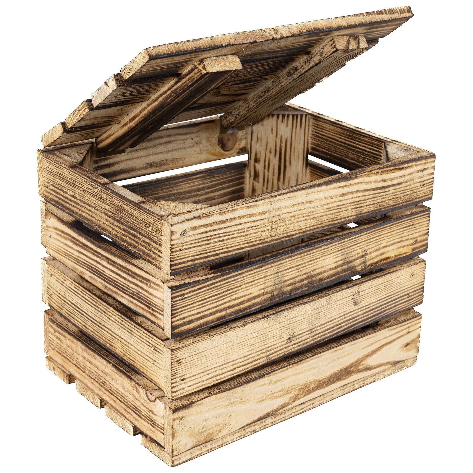 Grande boite rangement en bois flammé coffre de rangement rectangulaire