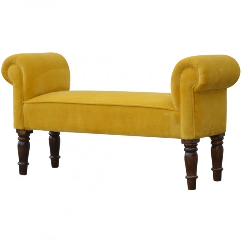 Velvet Upholstered Bedroom Bench Mustard Hardwood - Image 3 of 4